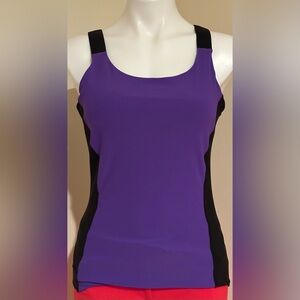 NO TAG  Purple & Black Tank Top Work Out Gear. Elastic.Straps Built In Bra Sz XS
